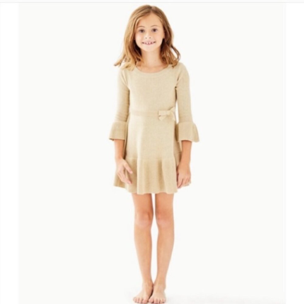 Lilly Pulitzer girls Amara sweater dress gold metallic size XL NWT